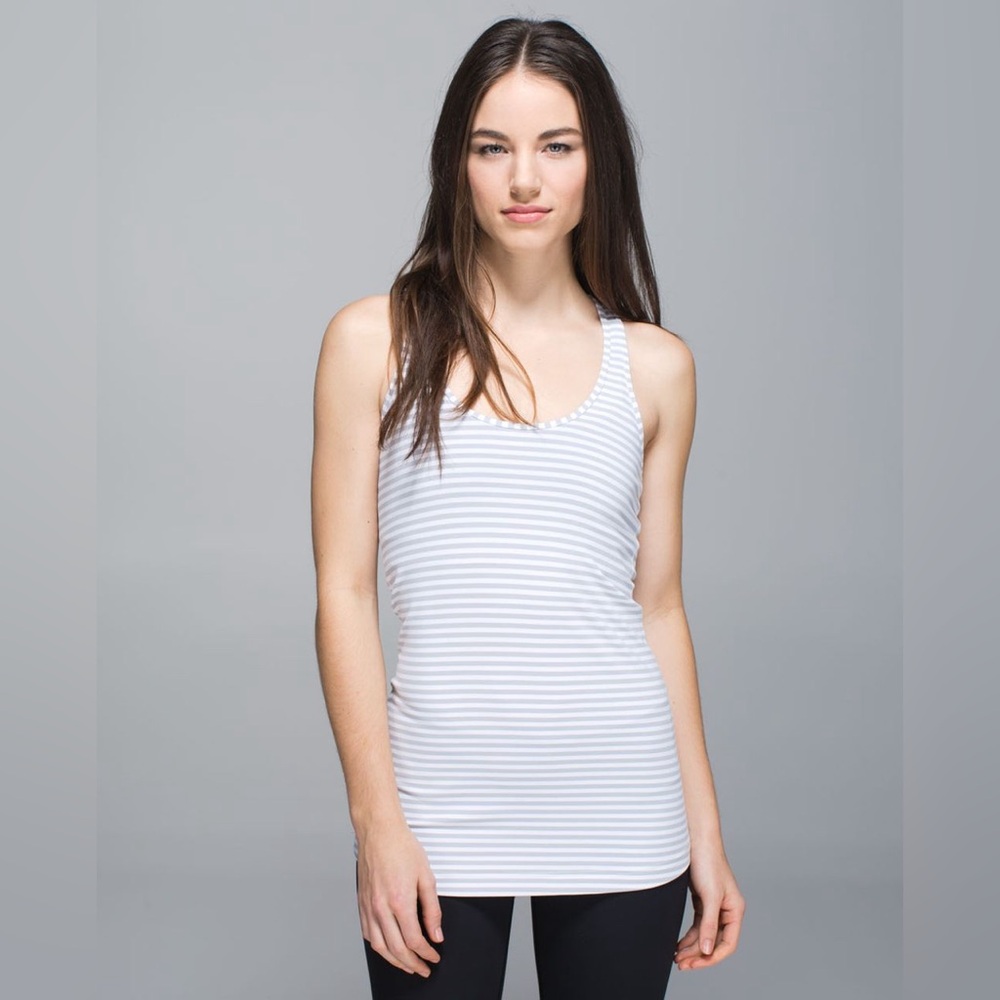 Lululemon Cool Racerback Tank in Classic Stripe White Silver Fox
